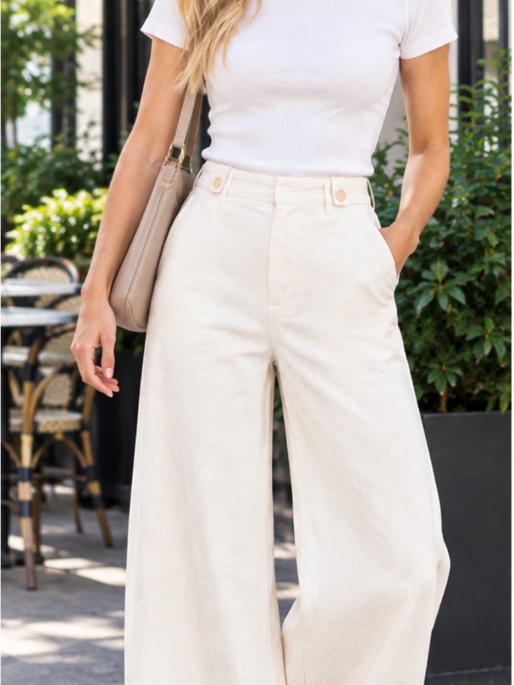 LA MIEL Wide Leg High-Rise Pants in Cream